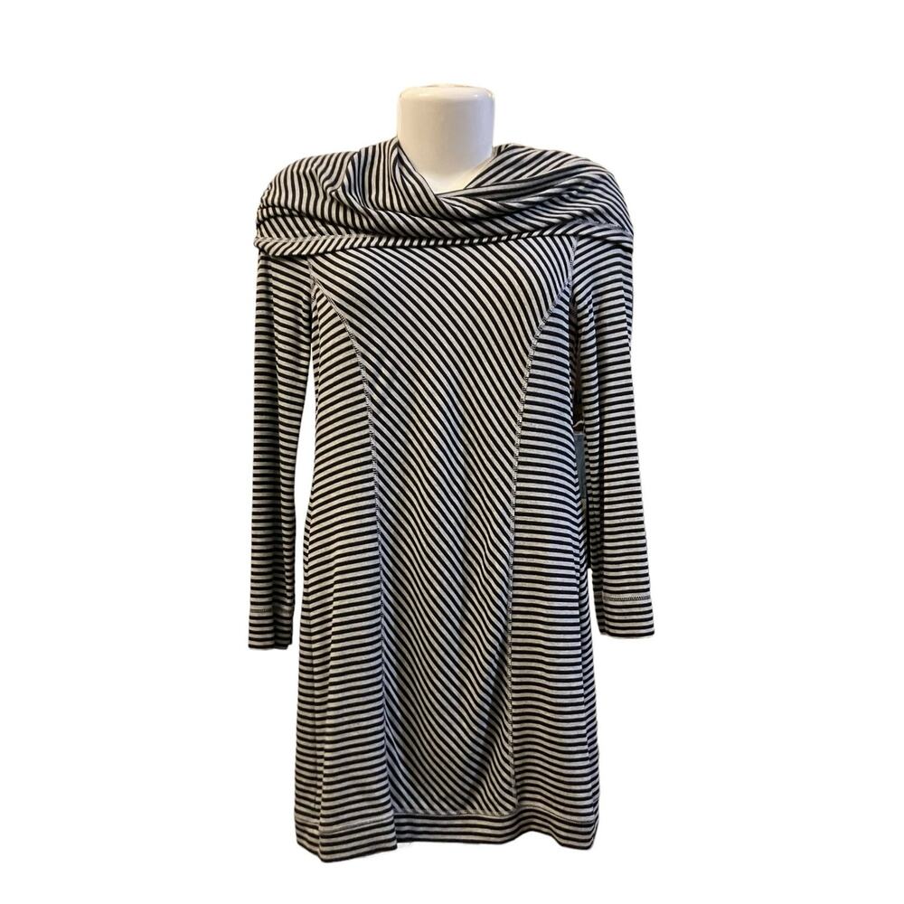 Dakini Women's Gray/ Black Striped Long Sleeve Mini Hooded Stretch Dress Size S